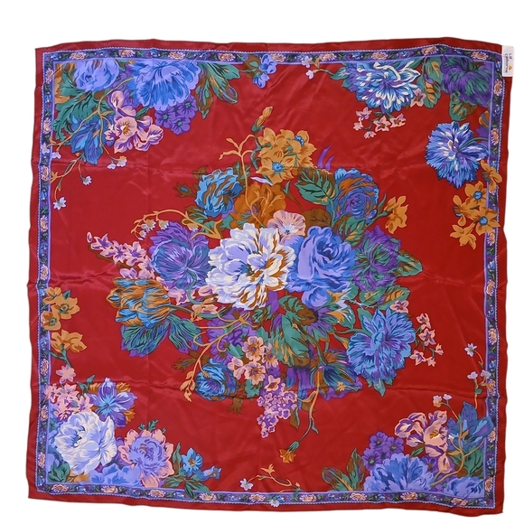 Vintage Liz Claiborne Floral 100% Silk Scarf - Picture 2 of 10